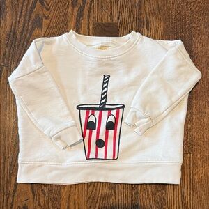 Hugo Loves Tiki Kids' White Sweatshirt with Red Straw Cup Design